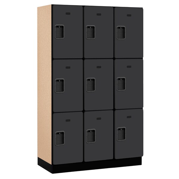 Wardrobe Locker, 45" W, 18" D, 76" H, (3) Wide, (9) Openings, Black